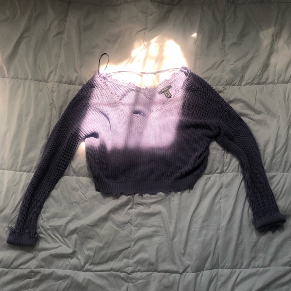 Lilac off the shoulder cropped sweater - Picture 6 of 7